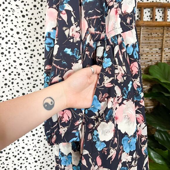 Torrid | Floral Print Crepe Plus Size Blue Pink Pocket Button Midi Dress 4 4 X - Picture 7 of 14